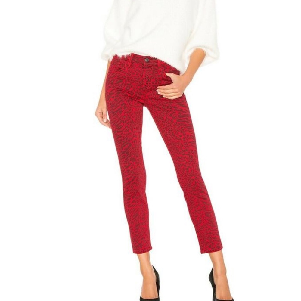 Current Elliot Red Animal Print Skinny Ankle Jeans